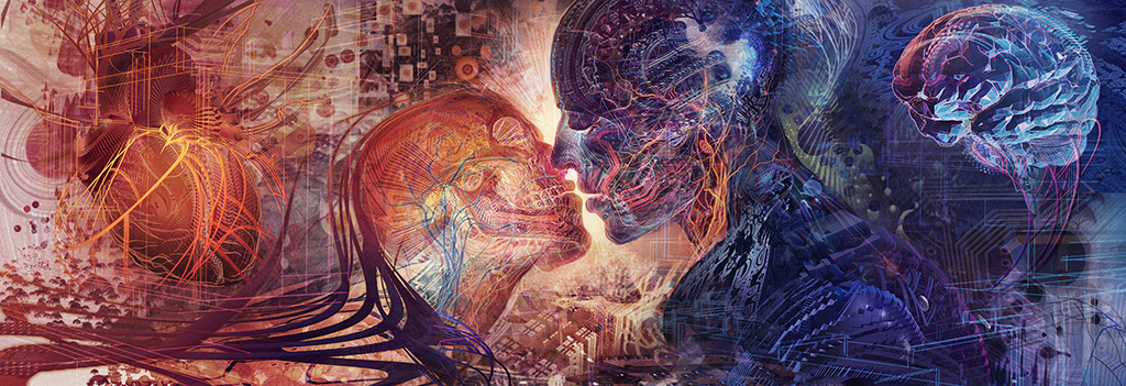 Android Jones psychedelische digitale Kunst, leuchtendes visionäres Gemälde