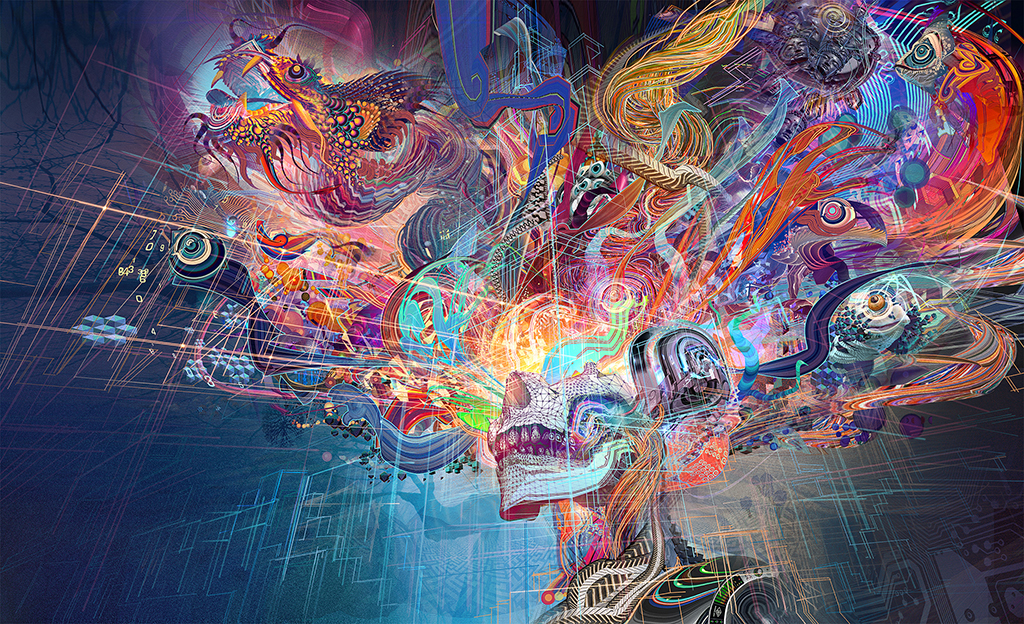Android Jones art psychédélique visionnaire géométrie sacrée peinture numérique