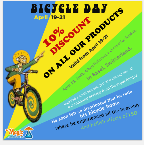 Albert Hofmann Took The First Lsd Trip 74 Years Ago And Gave Us Bicycle Day We Give You 10 Off All Our Products Magic Mushrooms Shop Blog Albert Hofmann Took The First Lsd Trip 74 Years Ago And Gave Us Bicycle Day We Give You 10 Off All Our Products Magic Mushrooms Shop Blog