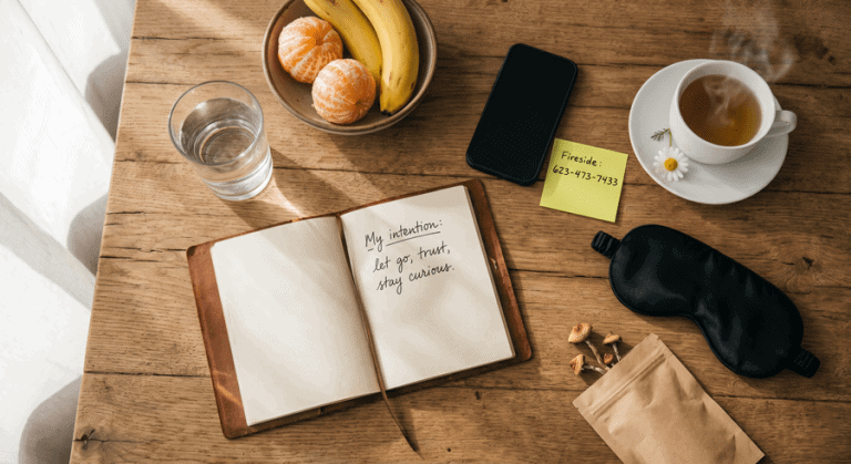 magic mushroom solo trip preparation checklist flat lay