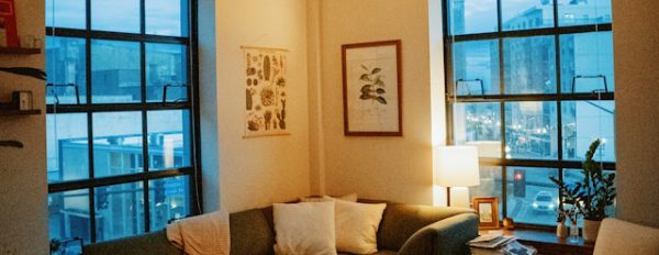 A safe indoor setting for psilocybin use — no water, familiar space, soft lighting